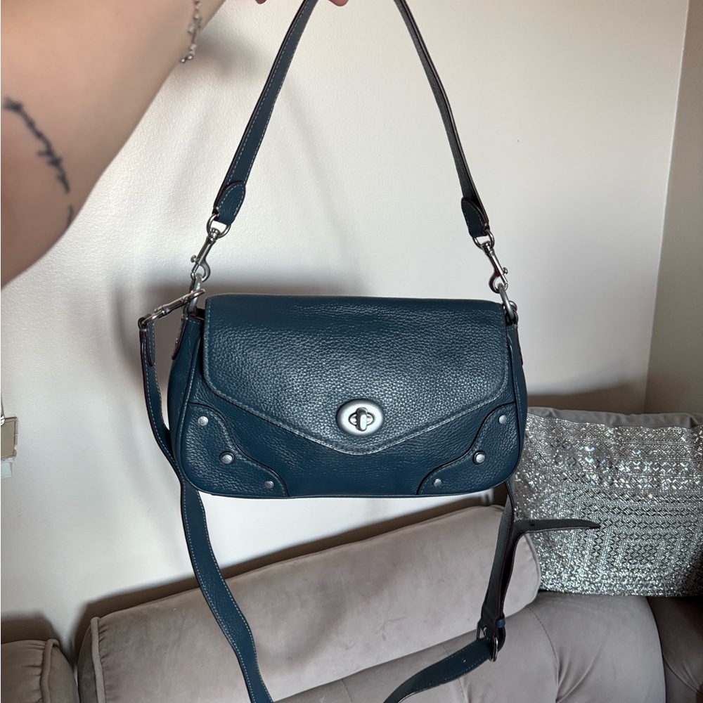 Blue Leather Coach Shoulder Bag